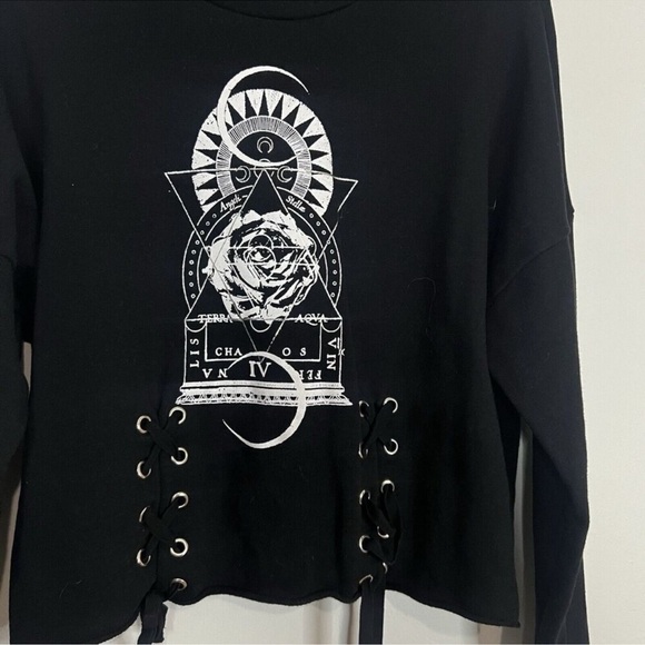 Hot Topic Black Floral Moon Lace Up Sweater Medium - Picture 3 of 5